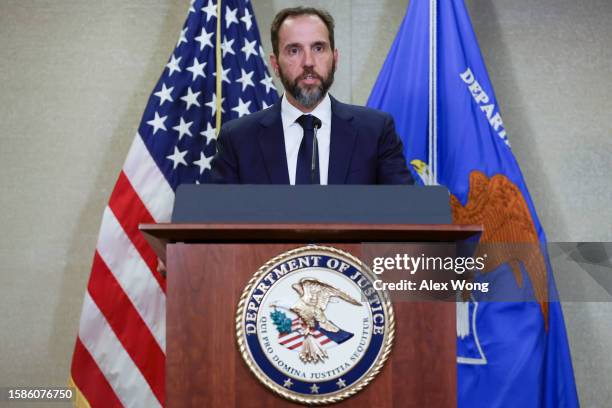 Special Counsel Jack Smith delivers remarks on a recently unsealed indictment including four felony counts against former U.S. President Donald Trump...