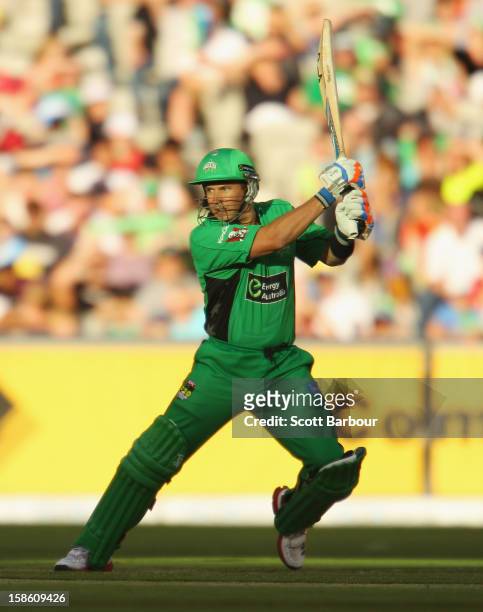 Brad Hodge of the Stars bats during the Big Bash League match between the Melbourne Stars and the Sydney Sixers at Melbourne Cricket Ground on...