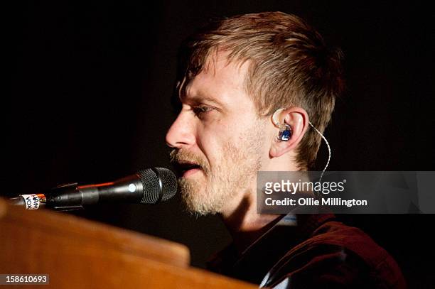 Tay Strathairn of Dawes performs supporting Mumford & Sons during a date of their 2012 UK Arena 'The Tour Of Two Halves' tour at Nottingham Capital...