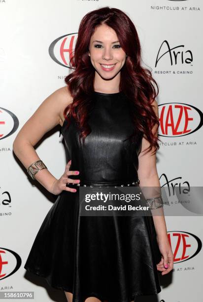 Actress Jillian Rose Reed arrives at Haze Nightclub at the Aria Resort & Casino at CityCenter to celebrate her 21st birthday on December 20, 2012 in...