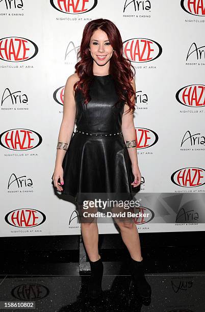 Actress Jillian Rose Reed arrives at Haze Nightclub at the Aria Resort & Casino at CityCenter to celebrate her 21st birthday on December 20, 2012 in...