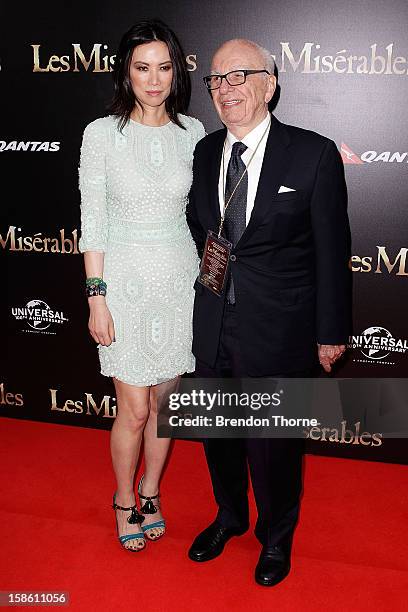 Rupert Murdoch and Wendy Deng walk the red carpet during the Australian premiere of 'Les Miserables' at the State Theatre on December 21, 2012 in...