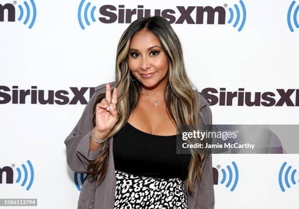 Nicole "Snooki" Polizzi visits SiriusXM at SiriusXM Studios on August 01, 2023 in New York City.