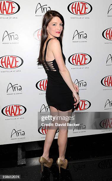 Brittney Berault arrives at Haze Nightclub at the Aria Resort & Casino at CityCenter to celebrate actress Jillian Rose Reed's birthday on December...