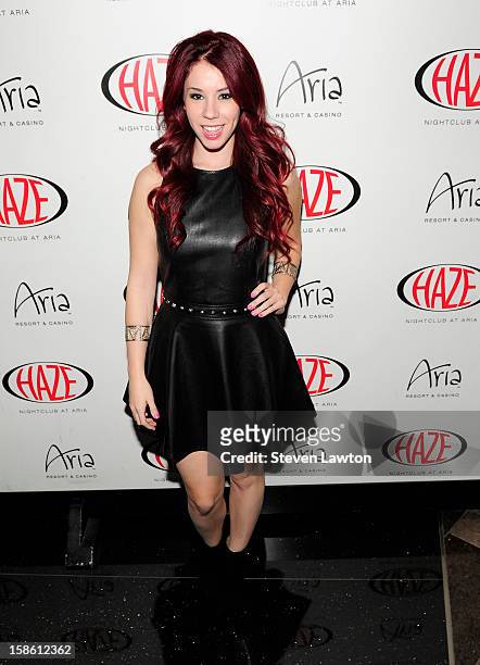 Actress Jillian Rose Reed arrives for her 21st birthday celebration at Haze Nightclub at the Aria Resort & Casino at CityCenter on December 20, 2012...