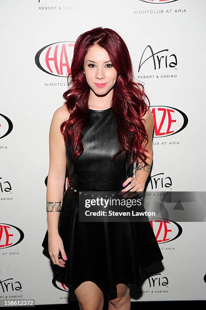 Actress Jillian Rose Reed arrives for her 21st birthday celebration at Haze Nightclub at the Aria Resort & Casino at CityCenter on December 20, 2012...