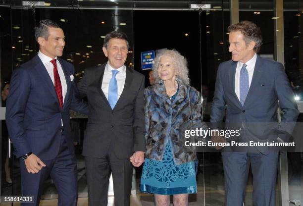 Jose Maria Manzanares, Manuel Colonques, Duchess of Alba Cayetana Fitz-James Stuart and Duke of Alba Alfonso Diez attend the Porcelanosa new store...