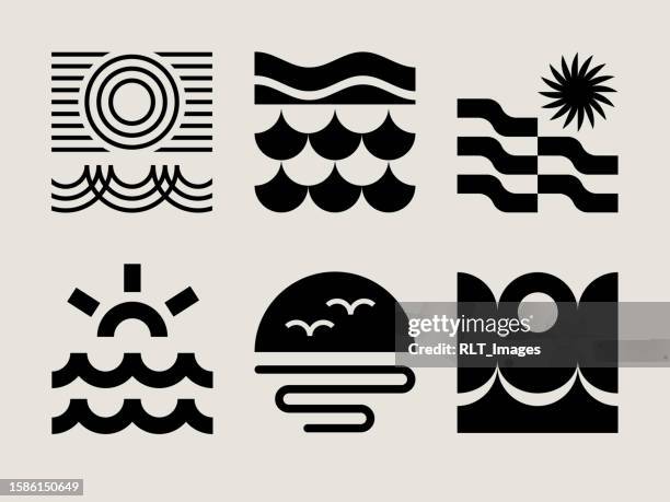 illustrations, cliparts, dessins animés et icônes de icônes océaniques modernes du milieu du siècle - étendue sauvage scène non urbaine