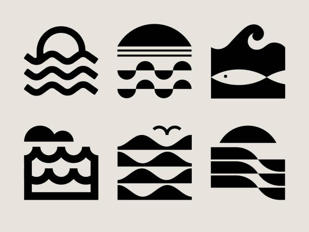 mid-century modern ocean icons - beach stock illustrations