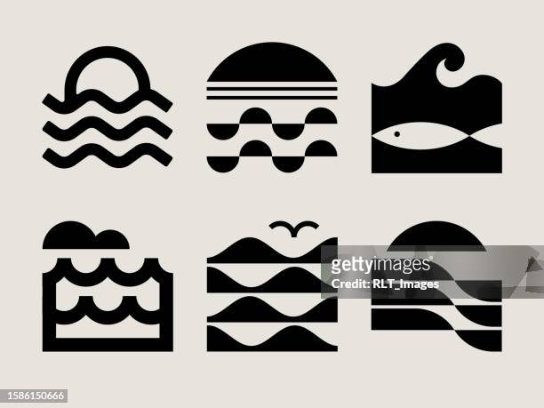 mid-century modern ocean icons - morning icon stock illustrations
