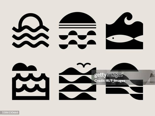 mid-century modern ocean icons - fish illustration stock illustrations