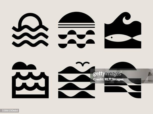 mid-century modern ocean icons - river stock illustrations