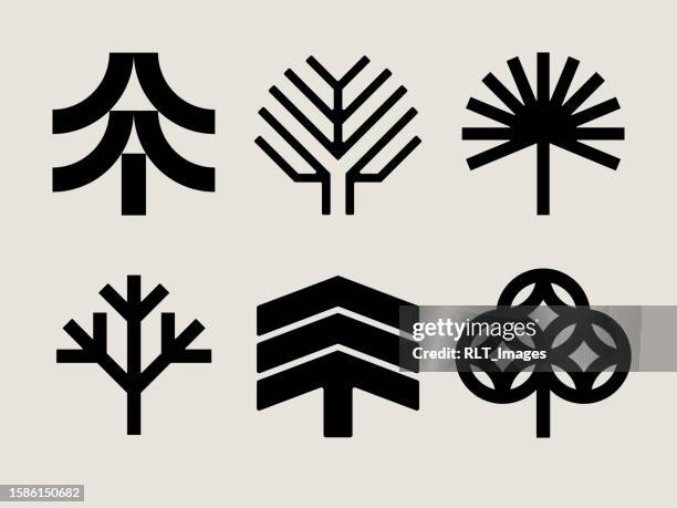 illustrazioni stock, clip art, cartoni animati e icone di tendenza di icone dell'albero moderno della metà del secolo - albero