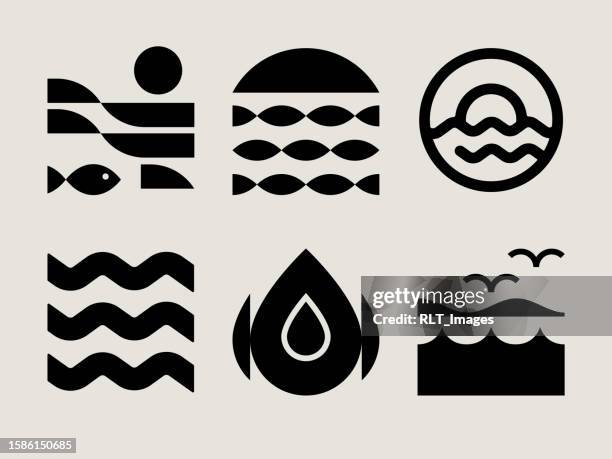 ilustrações de stock, clip art, desenhos animados e ícones de mid-century modern ocean icons - peixe