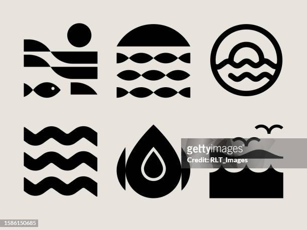 mid-century modern ocean icons - wave logo stock illustrations