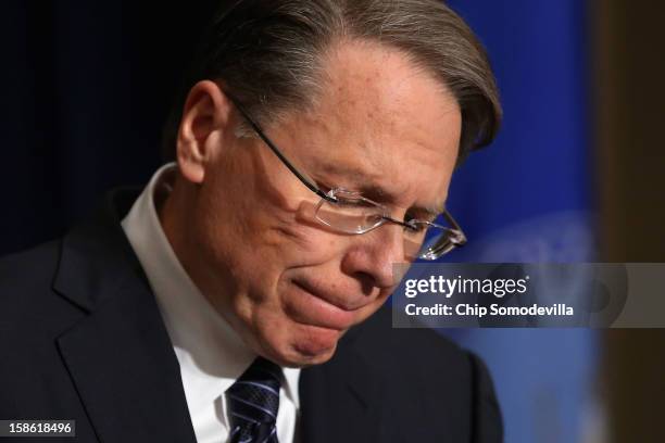 National Rifle Association Executive Vice President Wayne LaPierre calls on Congress to pass a law putting armed police officers in every school in...