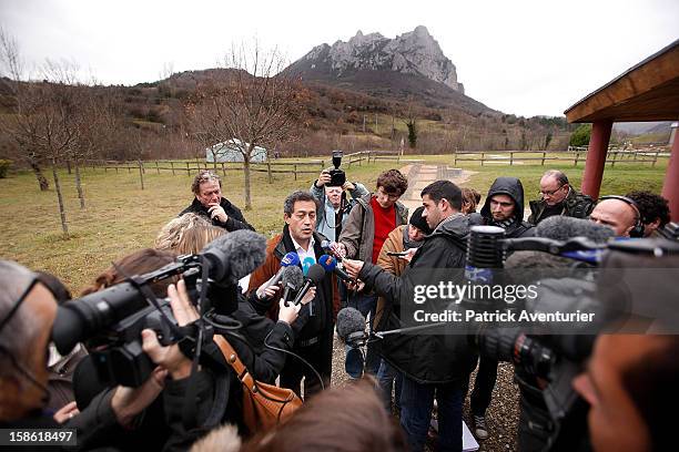 French politician Georges Fenech, president of Mivilude speaks to the media on December 21, 2012 in Bugarach, France. The prophecy of an ancient...