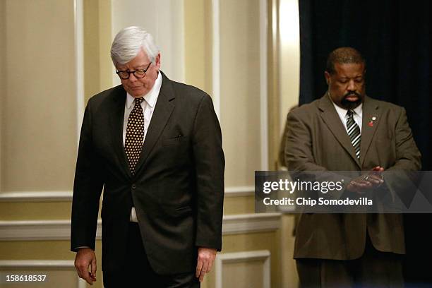 National Rifle Association President David Keene walks out before making remarks during a news conference at the Willard Hotel December 21, 2012 in...