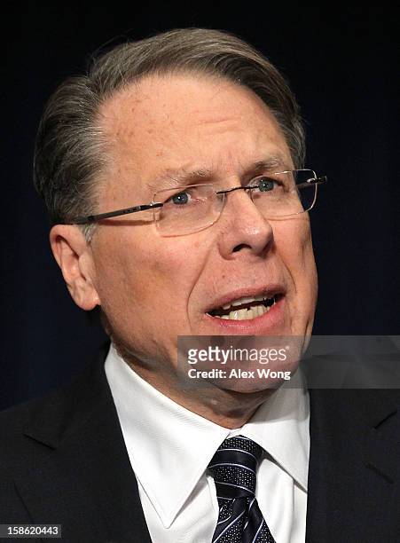 National Rifle Association Executive Vice President Wayne LaPierre calls on Congress to pass a law putting armed police officers in every school in...