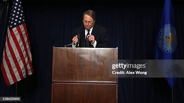 National Rifle Association Executive Vice President Wayne LaPierre calls on Congress to pass a law putting armed police officers in every school in...