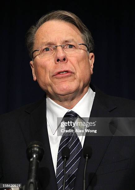 National Rifle Association Executive Vice President Wayne LaPierre calls on Congress to pass a law putting armed police officers in every school in...