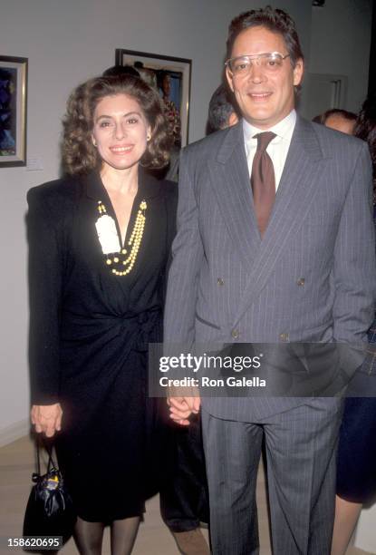 Actor Raul Julia and wife Merel Poloway attend the Unveiling of Lorenzo Quinn's Sculptures and Oil Paintings Exhibition on October 11, 1990 at...