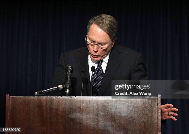 National Rifle Association Executive Vice President Wayne LaPierre calls on Congress to pass a law putting armed police officers in every school in...