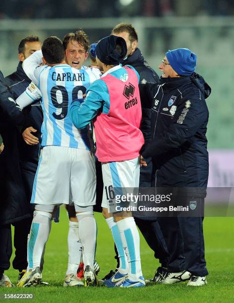 Eugenio Romulo Togni of Pescara cries after the Serie A match between Pescara and Calcio Catania at Adriatico Stadium on December 21, 2012 in...