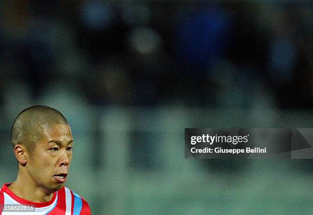 Takayuki Morimoto of Catania in action during the Serie A match between Pescara and Calcio Catania at Adriatico Stadium on December 21, 2012 in...