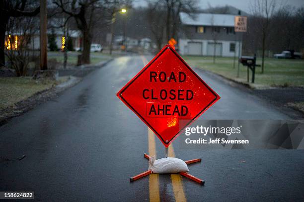 The road block seen on Juniata Valley Road in Blair County on December 21, 2012 in Frankstown Township, Pennsylvania. According to reports, a man...