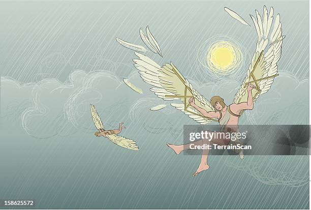 ikarus fallenden - mythologie stock-grafiken, -clipart, -cartoons und -symbole