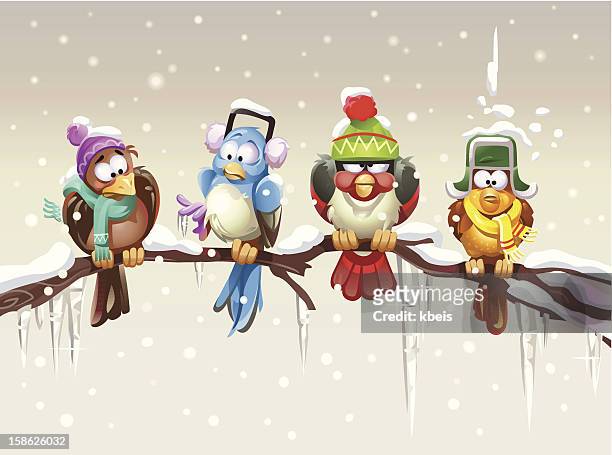 ilustraciones, imágenes clip art, dibujos animados e iconos de stock de temblar pájaros - cuatro animales