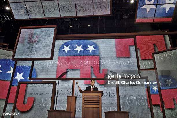 Chairman Reince Priebus bangs the gavel to start the Republican National Convention at the Tampa Bay Times Forum on August 27, 2012 in Tampa,...