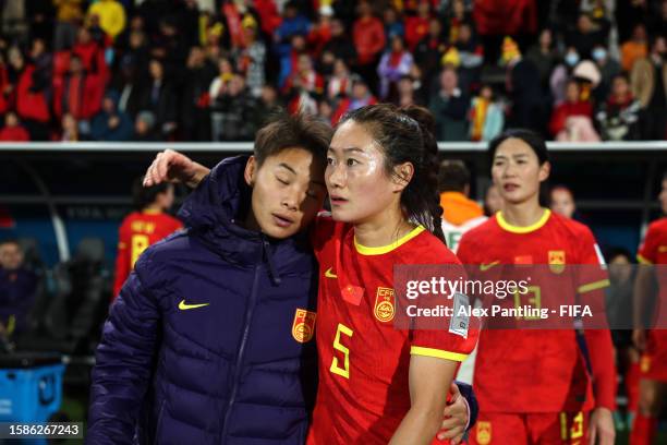 Wu Haiyan of China reacts at full time during the FIFA Women's World Cup Australia & New Zealand 2023 Group D match between China and England at...