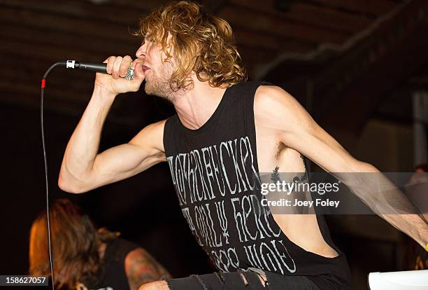 Backup vocalist Andrea Moserle of Upon This Dawning performs at The Irving Theater on December 18, 2012 in Indianapolis, Indiana.