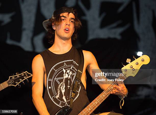 Bassist Matt Leone of Upon This Dawning performs at The Irving Theater on December 18, 2012 in Indianapolis, Indiana.