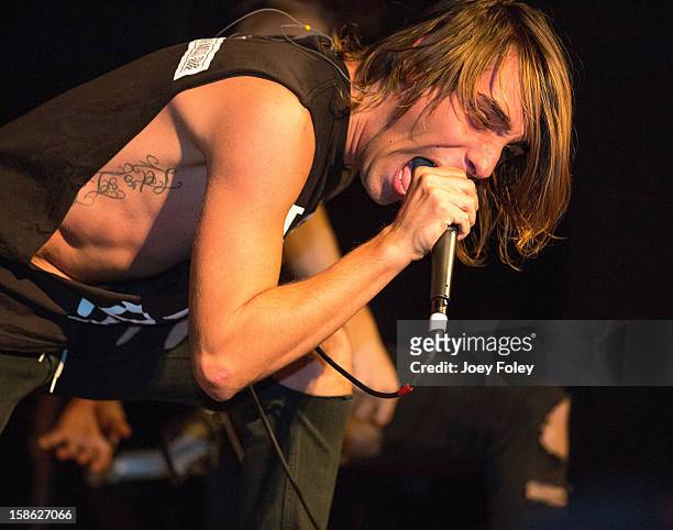 Vocalist Gianluca Molinari of Upon This Dawning performs at The Irving Theater on December 18, 2012 in Indianapolis, Indiana.