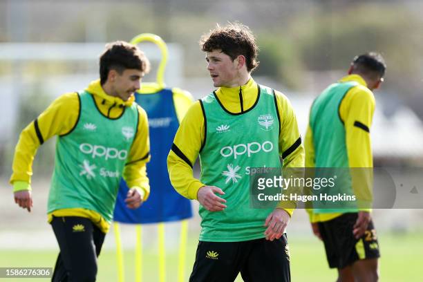 New signing Fin Conchie looks on during a Wellington Phoenix training session at NZCIS on August 02, 2023 in Wellington, New Zealand.