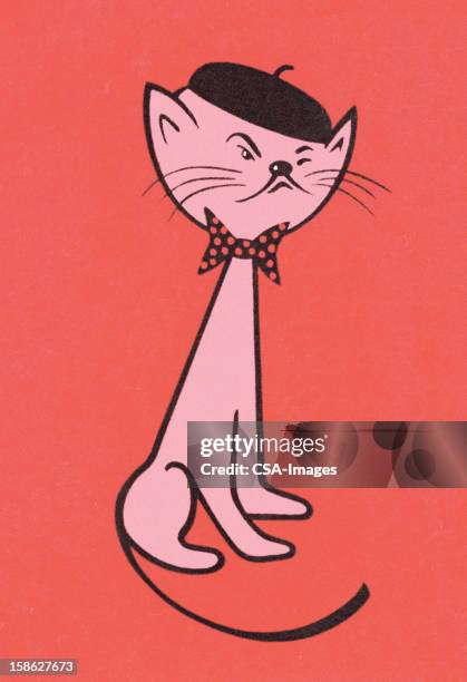 stockillustraties, clipart, cartoons en iconen met cat in beret and scarf - huisdierenkleding