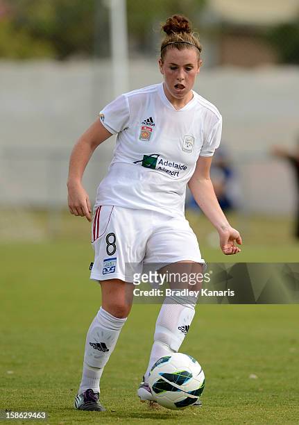 Sarah McLaughlin of Adelaide in action during the round 10 W-League match between the Brisbane Roar and Adelaide United at AJ Kelly Fields on...