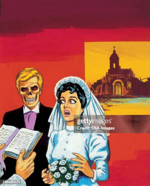 ilustraciones, imágenes clip art, dibujos animados e iconos de stock de novio novia que combina zombie - personas leyendo la biblia