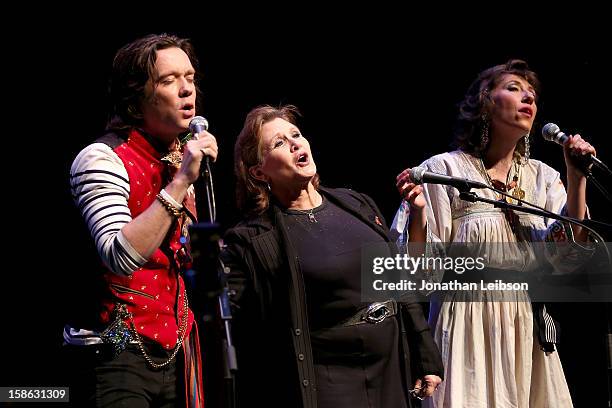 Rufus Wainwright, Carrie Fisher and Martha Wainwright perform at the UCLA Christmas 101 Gala at Royce Hall, UCLA on December 21, 2012 in Westwood,...