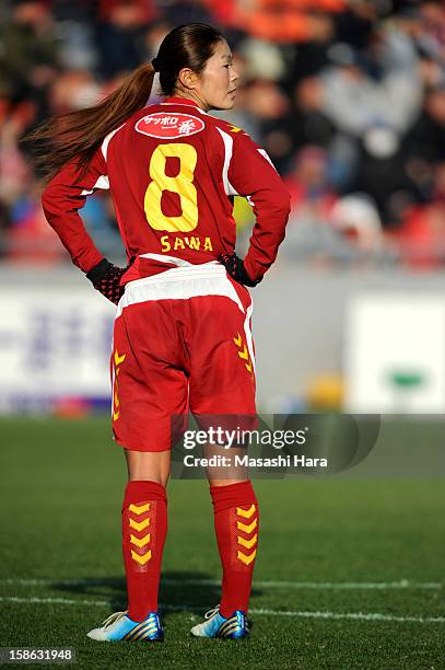 Homare Sawa of INAC Kobe Leonessa looks on during the 34th Empress's Cup All Japan Women's Football Tournament semi final match between INAC Kobe...