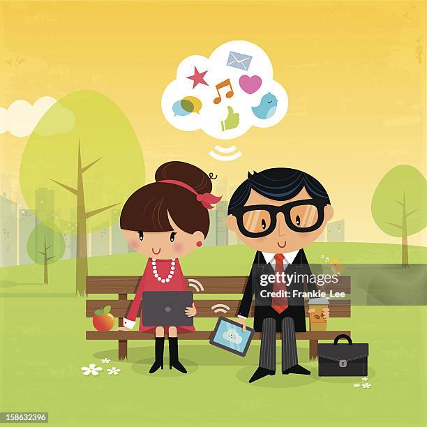 social networking - couple using computer stock illustrations