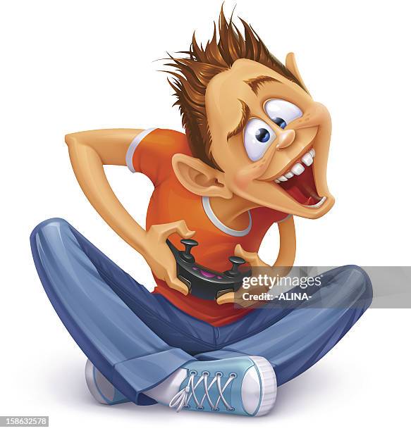 ilustraciones, imágenes clip art, dibujos animados e iconos de stock de videojugador - control gamer