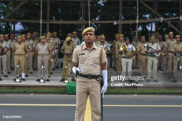 Police personals as seen during parade practice ahead of 77th Indian Independence day celebration in Kolkata , India , 9 August 2023 .