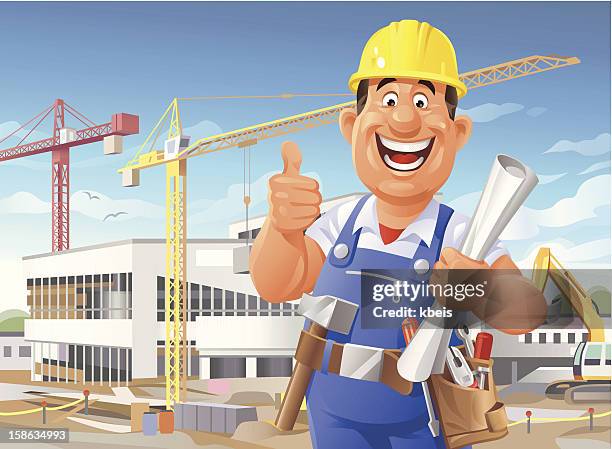 construction worker on site - man holding stock illustrations