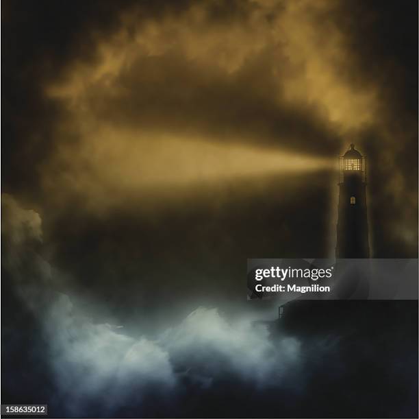 lighthouse - winter weather warning stock illustrations