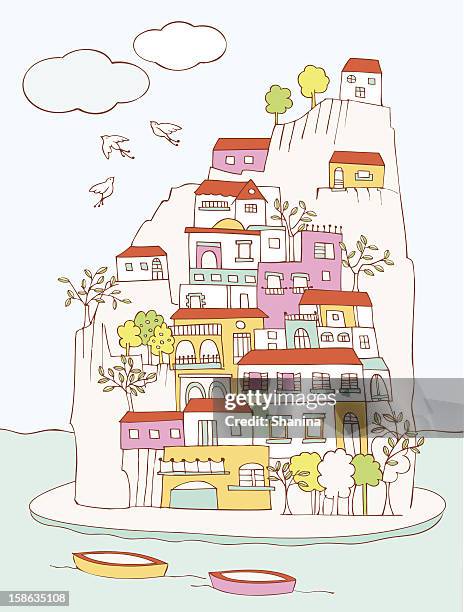 sea town - three animals stock illustrations