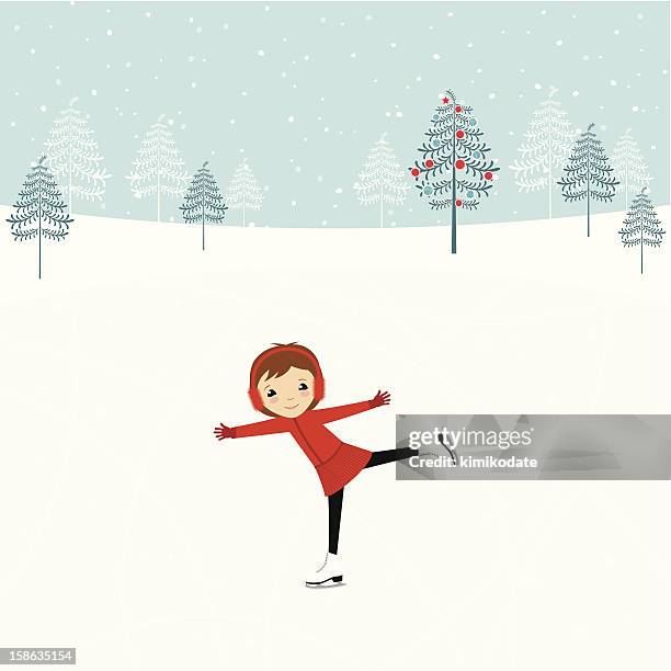 stockillustraties, clipart, cartoons en iconen met girl on ice skating rink - ice skate